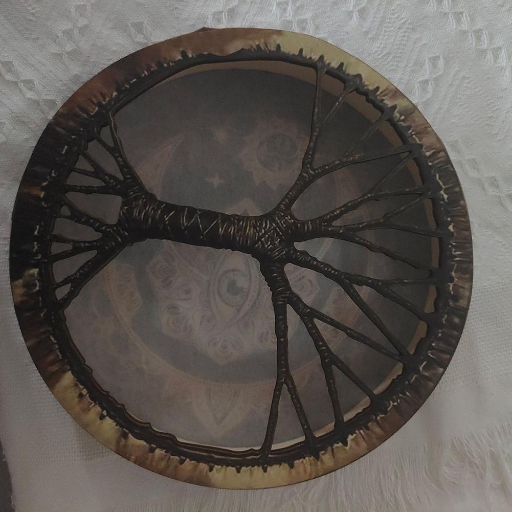 Handcrafted Shaman Drum with Tree-Shaped Wooden Frame and Polyester Sheepskin Face for Cultural and Music Enthusiasts