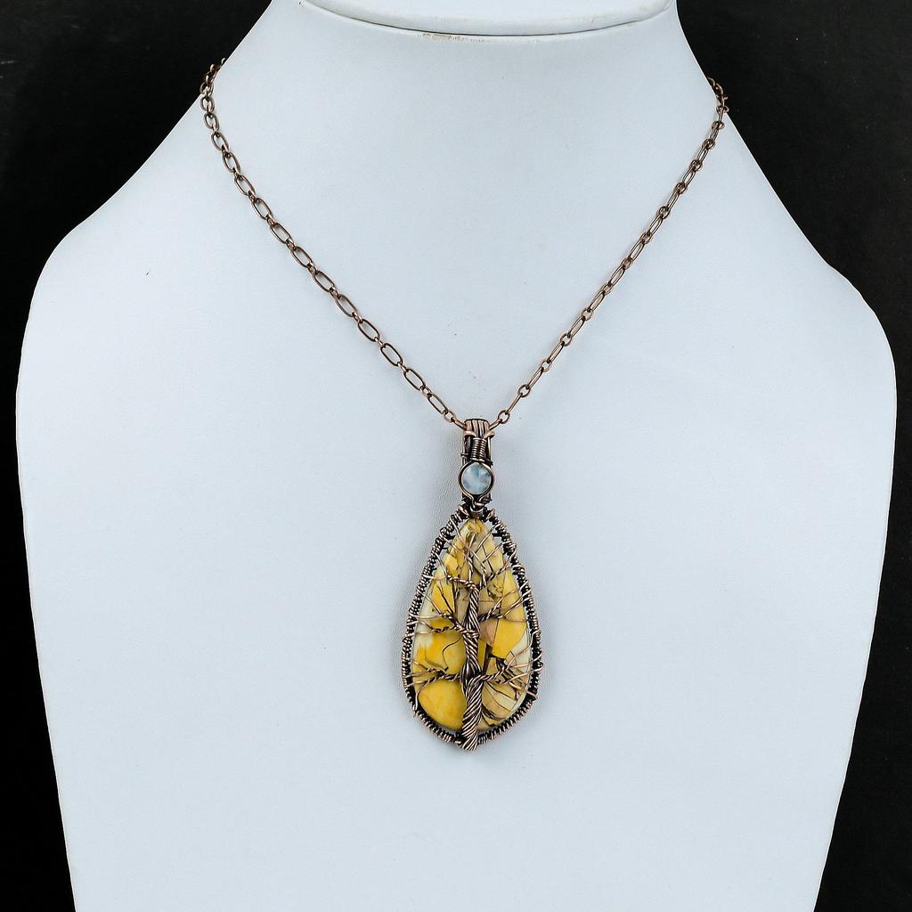 Древо жизни Подвеска из брекчированного мукаита Медная проволока Обернутая подвеска из драгоценного камня Радуга Ювелирные изделия из лунного камня Медные украшения ручной работы Подарок для мамы