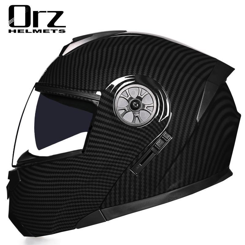 ORZ Double Lens Flip-Up Electric Car Helmet - Anti-Fog, Unisex, Four Seasons, Semi-Motorcycle