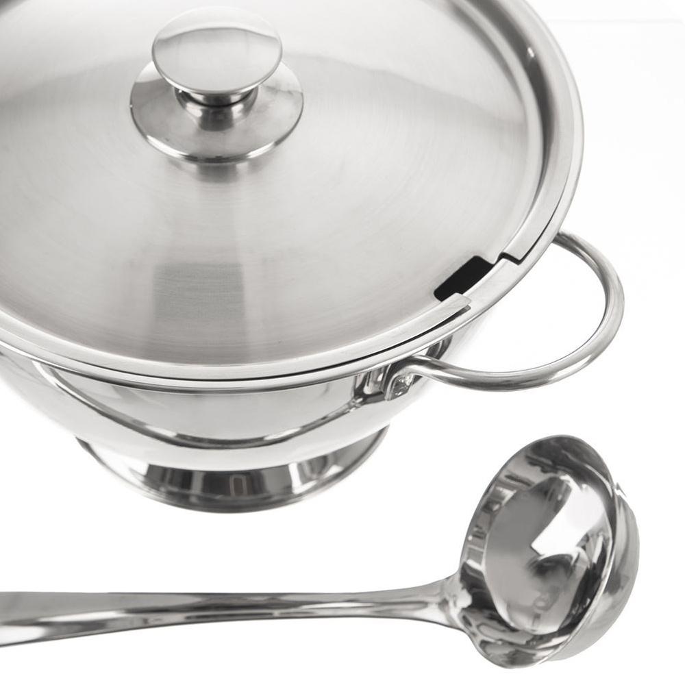 Stainless Steel Soup Tureen with Ladle Slot Lid 4.5L
