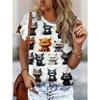Женская футболка с изображением животного, кошки, 3D-принт, летняя футболка с короткими рукавами, симпатичная уличная одежда для девочек, женский свободный свитер