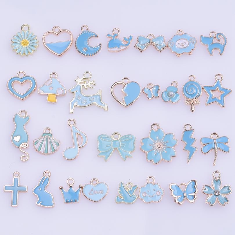 Bedeltjes Oil Drop Bowknot Heart Metal Charms For Jewelry Making Supplies Charms Wholesale Bulk 10/20/30/40pcs/Lot DIY Materials