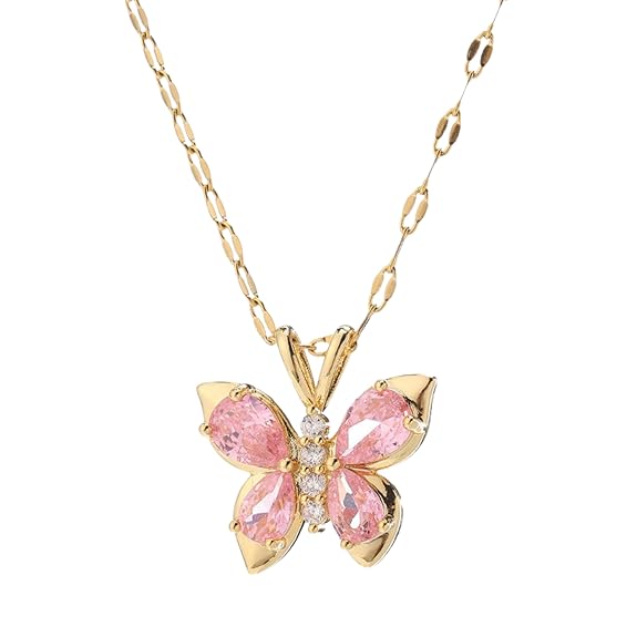 Колье-подвеска из нержавеющей стали Coquette Pink Butterfly для женщин