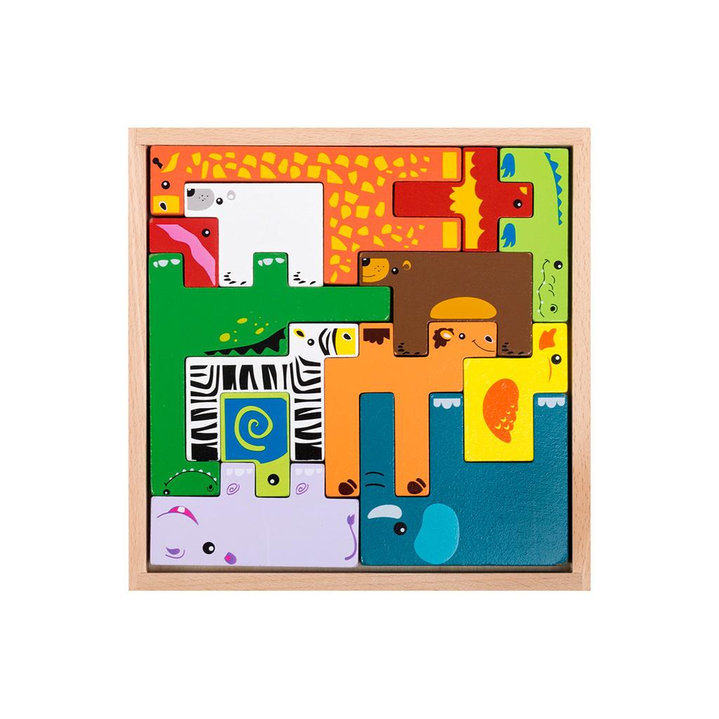 Children's Puzzle Creative Wooden Three-dimensional Puzzle Tetris Three-dimensional Animal Puzzle Puzzle Board Building Block Toy