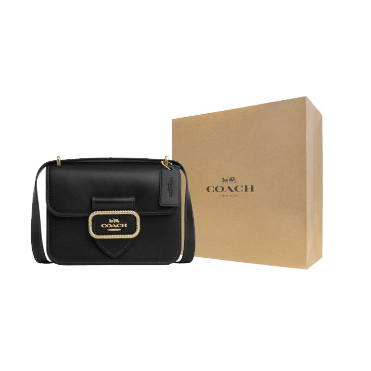 Coach Morgan 18 Однотонная Сумка-кроссбоди на клапане с логотипом, Маленькая, Квадратная, из телячьей кожи, На плечо, Женские сумки, Черный CO924-IMBLK