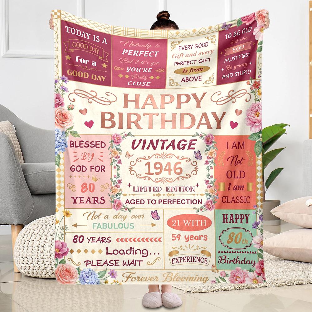 Vintage Birthday Celebration Flannel Blanket-Soft and Suitable for Sofas,Beds,Offices,Travel,All Seasons,Great Gift for Holidays and Birthdays.