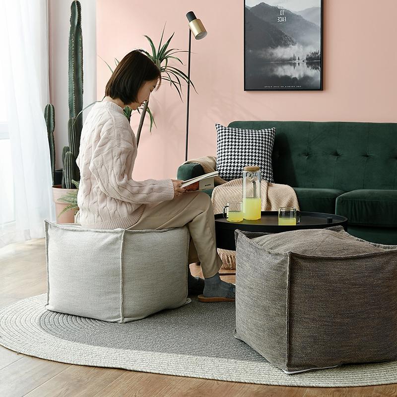 Breathable Linen Sofa Footstool 3D Independent Cushion Rest Nordic Single Seat Bean Bag Sturdy Rectangular Shoe Changing Bench