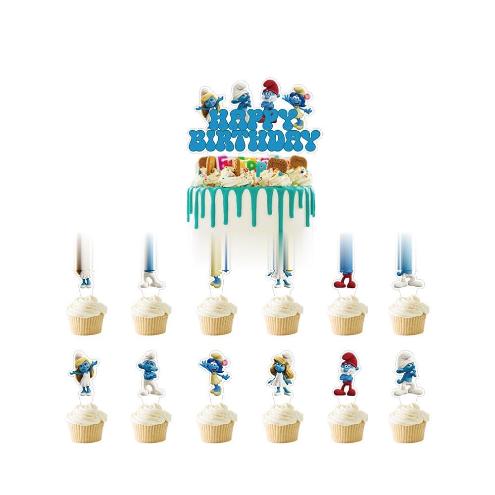 Smurfs Birthday Decorations Party Set The Smurfs Cartoon Characters Kids Cute Funny Boys Girls Happy Birthday Garland Banner Balloons Cake Topper