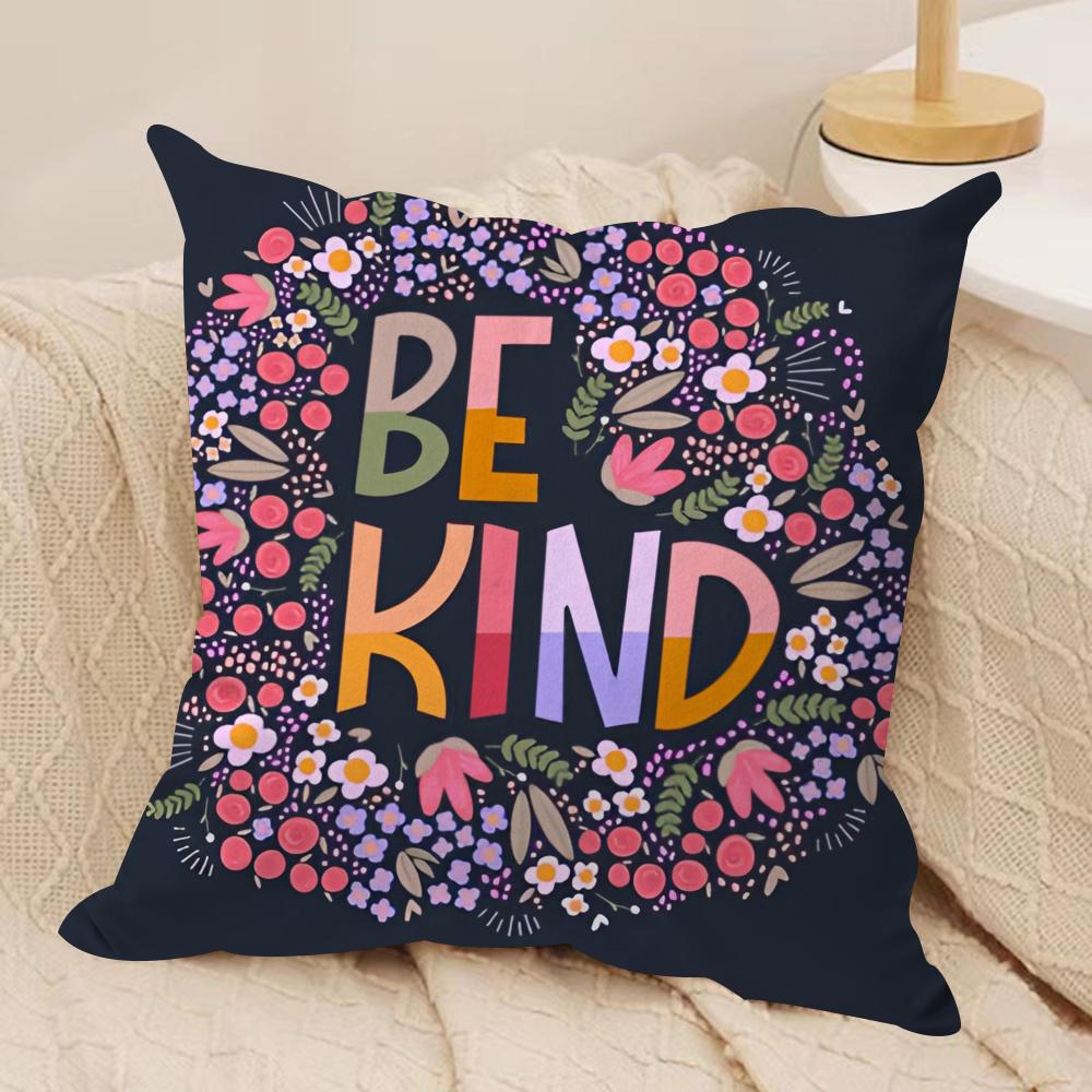 Be Kind Flowers Cushion Cover Short plush Doublesided Print Square Throw Pillow Covers Sofa Home Cushion Decor