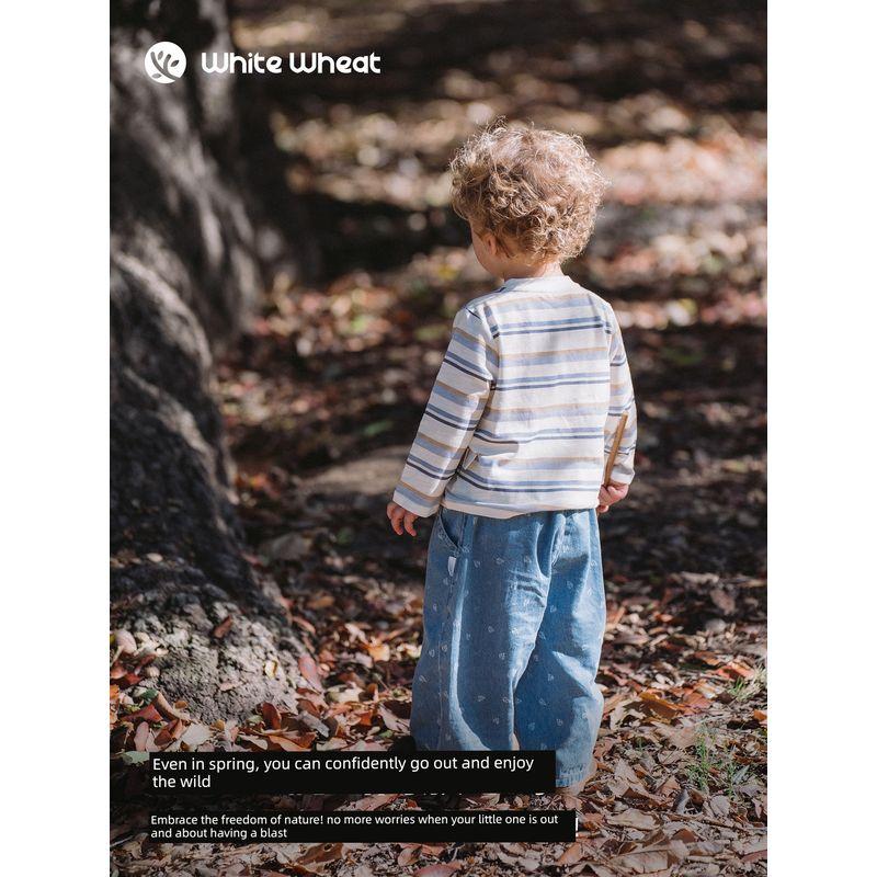 Whitewheat Kidsren's 26 Spring New Long-Sleeved Sweatshirt Boys' Bamboo Cotton Girls' Stripesd T-Shirt Bottoming Shirt