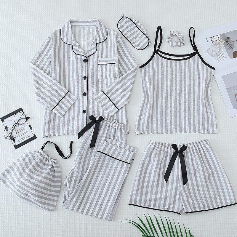 Комплект хлопковой пижамы для парного ношения родитель-ребенок - Женская майка и шорты с детской домашней одеждой из 7 предметов.