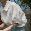 Comfortable and Versatile White Short Sleeve Shirt Women Petite Shirt Slim Bubble Sleeve Tops Design Sense Niche Temperament Elegant Fashion Top