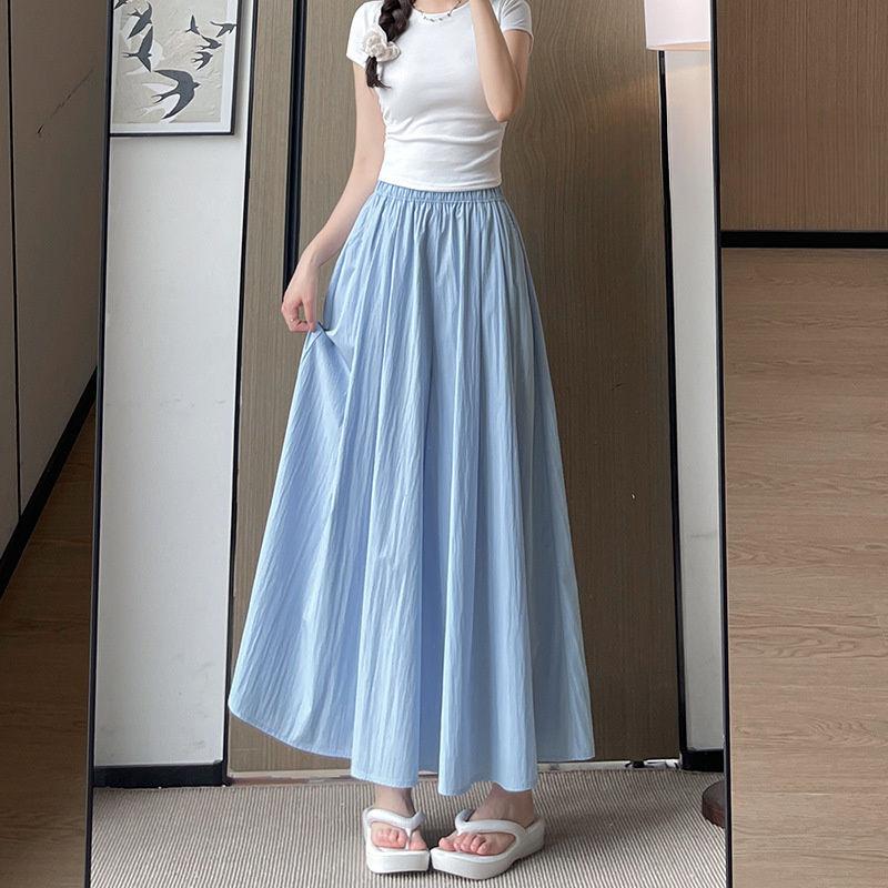 Fashionable Thin Ice Silk Wide Leg Pants, Summer High Waist A-line Skirt for Petite Women, Slimming Style