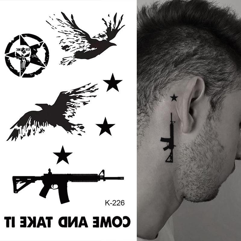 English Letter & Flower Butterfly Tattoo Stickers - Waterproof & Sketch Line Design