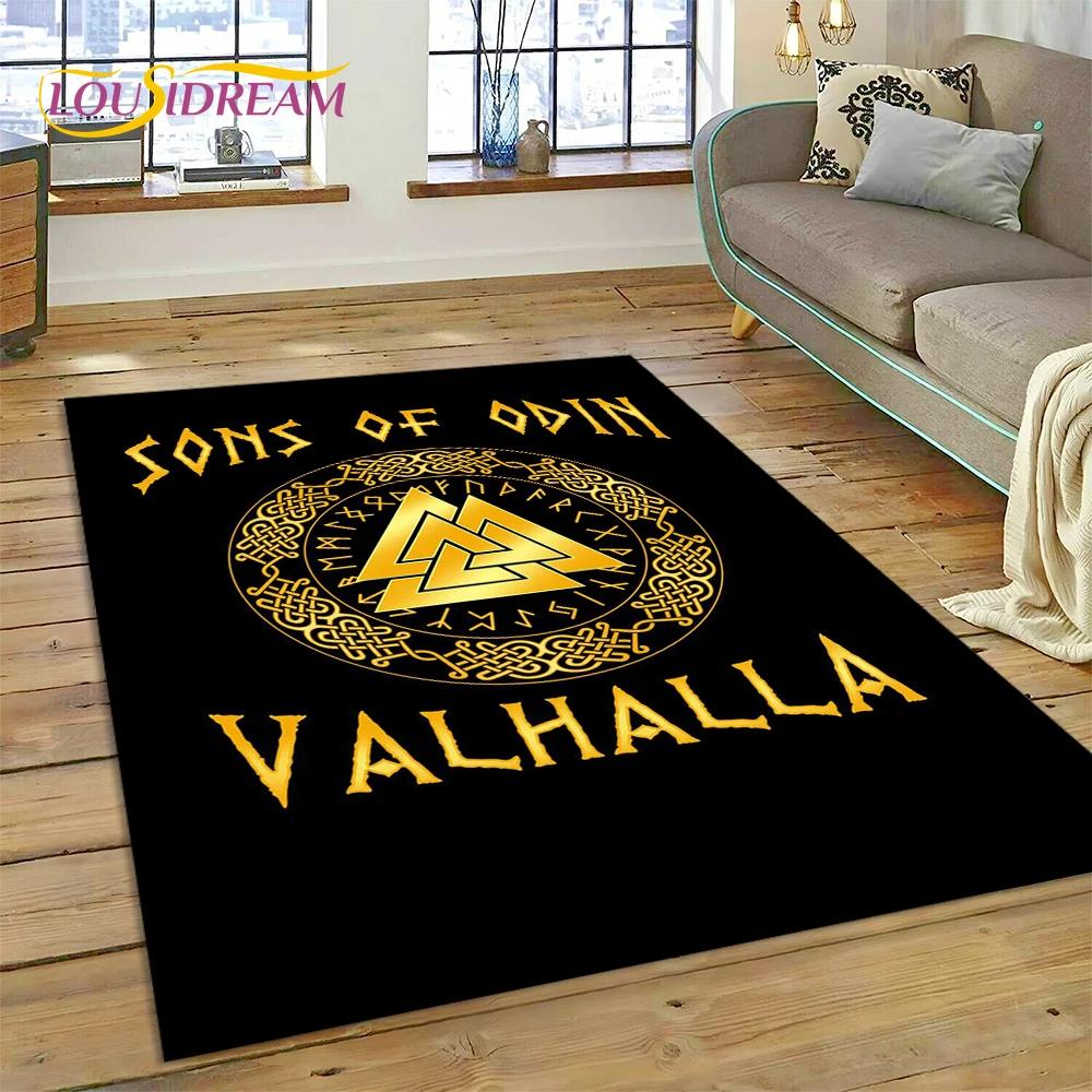 3D Nordic Viking Mythology Symbols Odin Cartoon Area Rug Large,Carpet for Home Living Room Sofa Doormat Decor,Non-slip Floor Mat