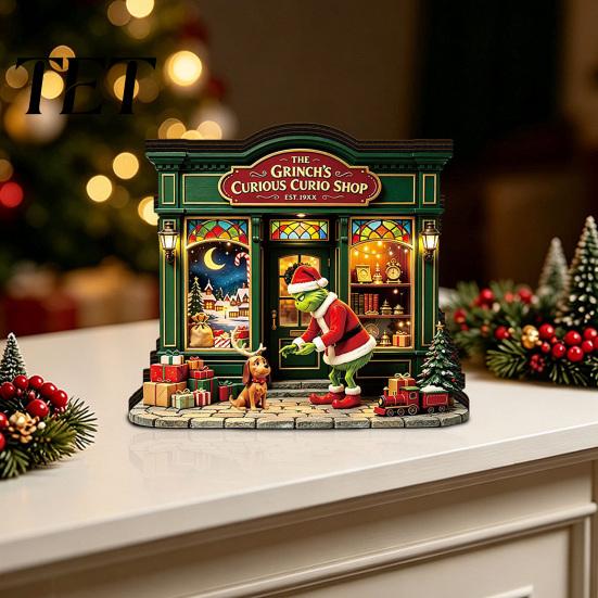 Cozy Living Room Decor Items Christmas Wooden Light Up House Table Ornament, LED Lighted Tabletop Decorations Book Nook Village Decoration for Holiday