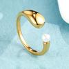 Кольцо с жемчужиной в виде капли воды в корейском стиле, женское, не тускнеющее, нишевое открытое кольцо, титановая сталь с гальваническим покрытием, парное кольцо