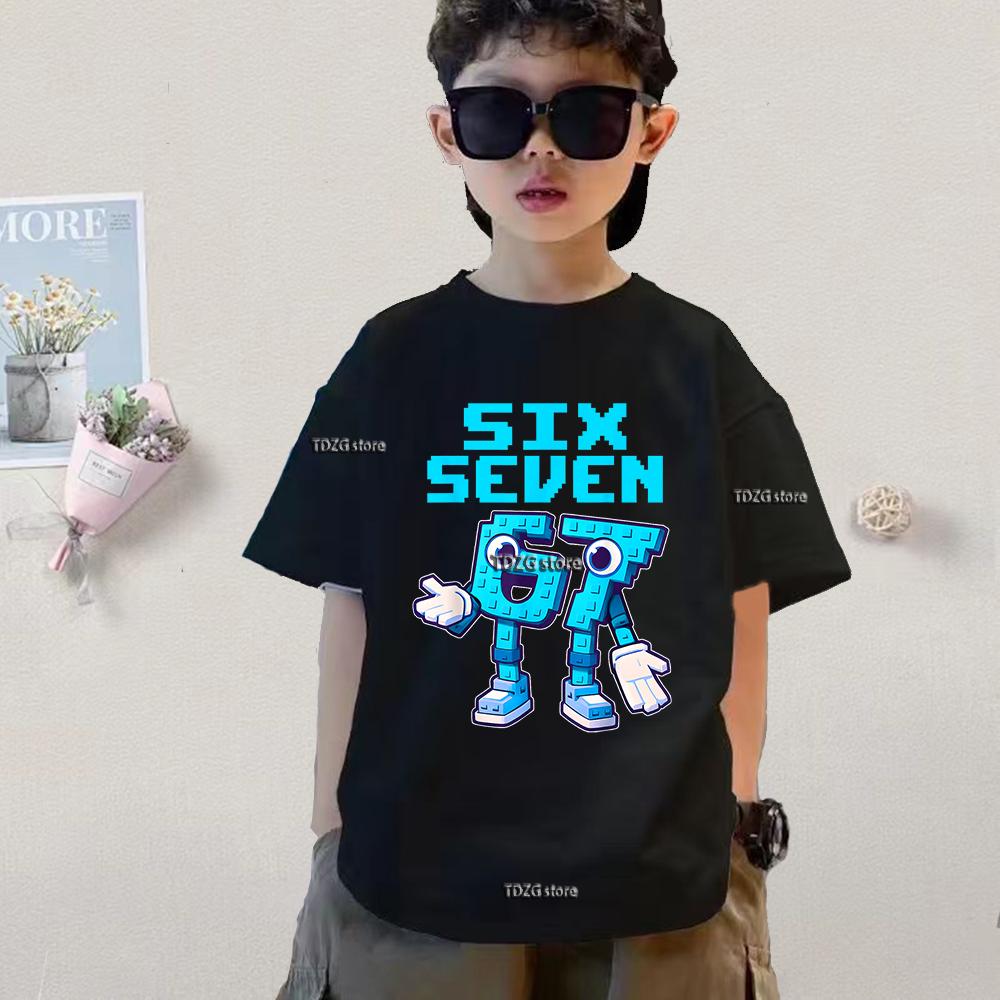 6 7 SIX SEVEN Kids Cotton TShirt Adult Boys Girls Family Matching Casual TeeCartoon Monster Number Print Birthday Summer Tops