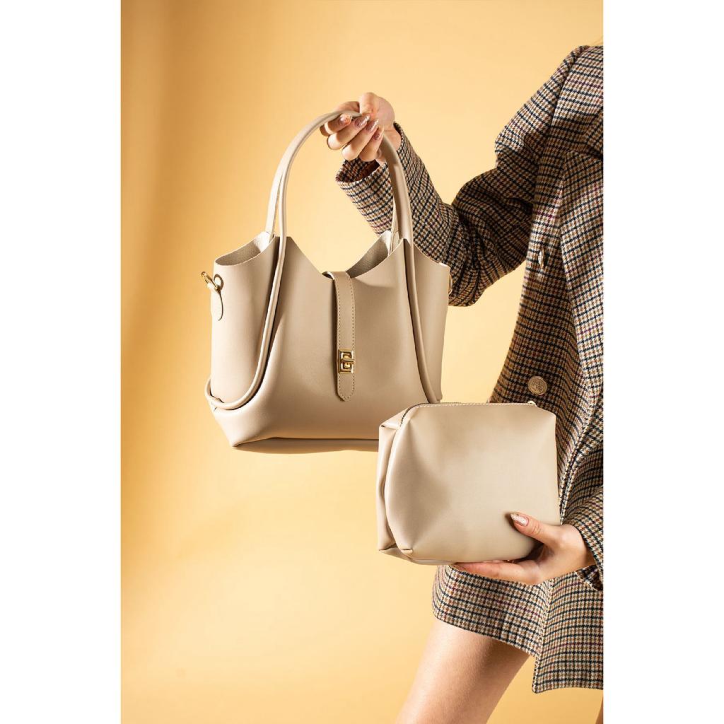 Women's Black Zippered Two-piece Cross Strap Hand Shoulder Bag