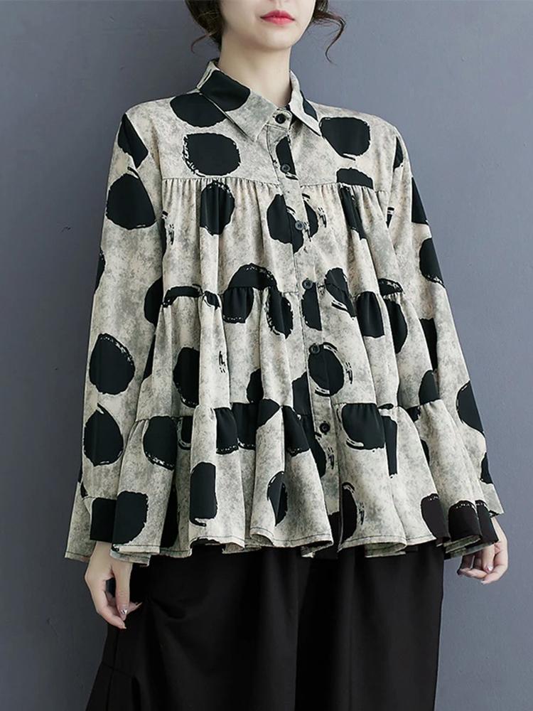 Xitao Рубашка в горошек со свободными складками и принтом, повседневный однобортный женский топ DMJ3770