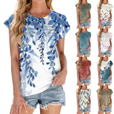 Женская мода повседневная базовая цветочная текстурированная футболка с круглым вырезом и жилеткой