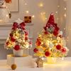 Mini Snow Flocked Christmas Tree Tabletop Artificial Christmas Tree with LED Lights Small Pine Tree with Balls And Bow for Desk Windowsill Decor