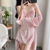 2025 Autumn Ice Silk Women's Sexy Pajama Set: Sling Nightdress and Robe Two-Piece High-End