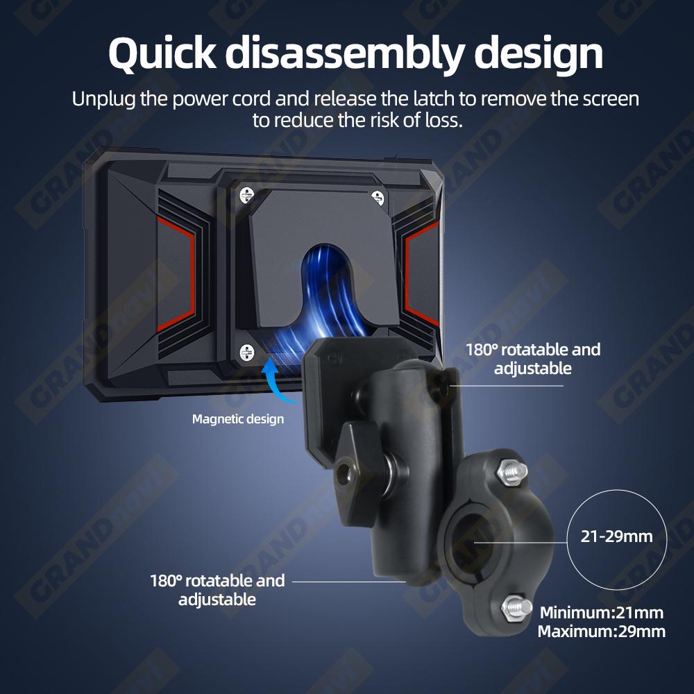 5 Inch Motorcycle Navigation GPS Portable Wireless Carplay Android Auto Magnetic Quick Release Bracket Bluetooth Moto Motorbike