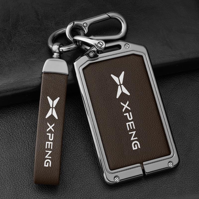 Чехол-брелок для ключа автомобиля из сплава+кожи для Xpeng Xiaopeng p7 p7i p5 g3 g3i g9 g6 22-23 Держатель Аксессуары для брелока в салоне