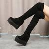 Fashion Shoes for Women Wedge Heel Sock Thigh High Above Over The Knee Very Elastic Ladies Boots Black Footwear Sale Gyaru New In Gothic