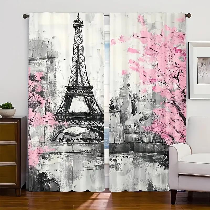 2 шт. Художественные шторы с принтом Эйфелевой башни, Париж, Дизайн для светофильтрации, Качественный материал, Идеально для дома в дорожной тематике