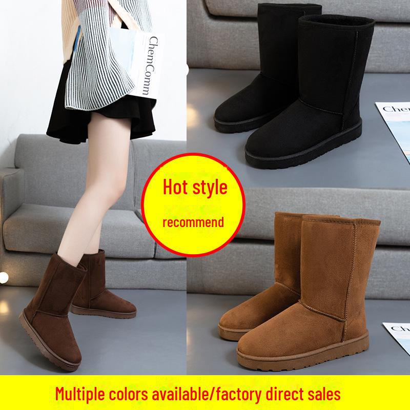 Зимние сапоги 2024 года, высота 20 см, толстая бархатная замша, теплая хлопковая обувь до середины икры