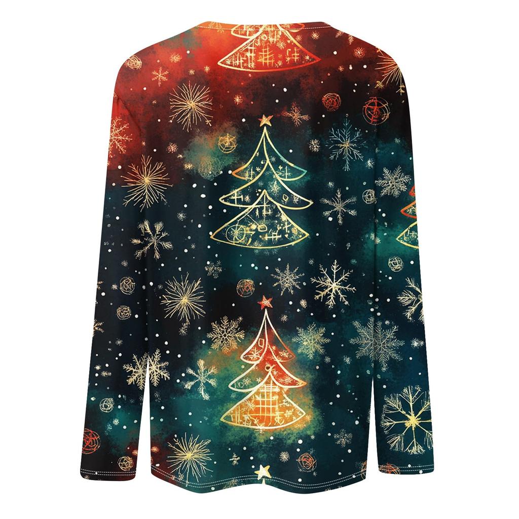 Женская модная повседневная рубашка с длинными рукавами и рождественским принтом с квадратным вырезом и длинными рукавами