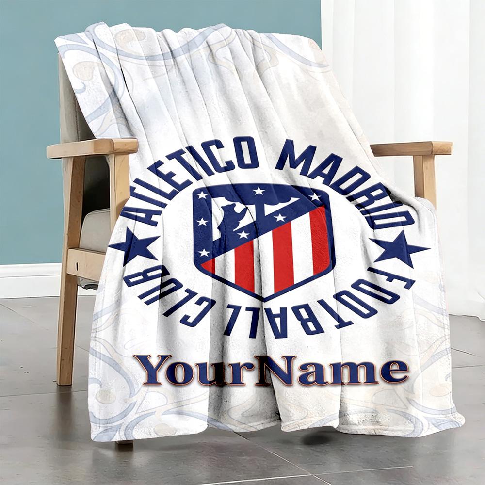 Atletico Madrid Customize Text Blanket Cozy Customizable Blanket Comfortable Throw For Nap Couch Sofa Picnics Four Seasons Universal