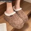 Fur Platform Slippers Women High Heels Warm Cotton Shoes Woman 2024 Trend Winter Slingback Fashion Short Plush Snow Botas Mujer