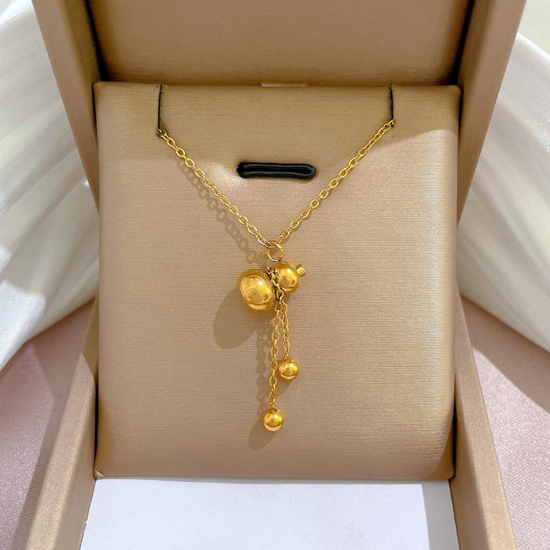 Gourd Temperament Furnace Real Gold Necklace Women'S Lucky Collarbone Chain With Jewelry