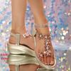 New Women Sandals Chunky Heel Platform Sandals Ladies Crystal Flower Decoration Shoes for Women Back Strap Fashion Shoes Female