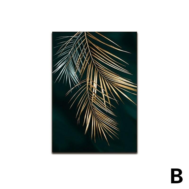 Золотые листья растений Абстрактный настенный постер Современный стиль Принт Холст Гостиная Спальня Картина Без рамы