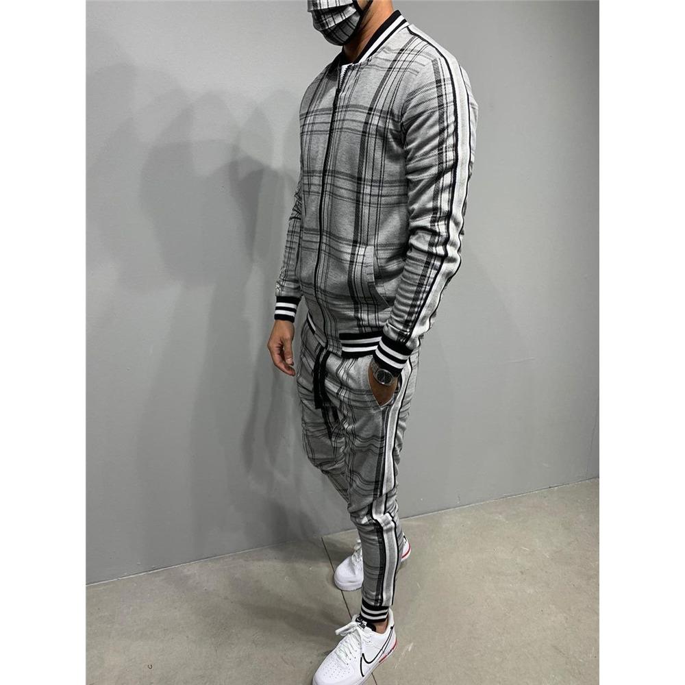 Спортивный костюм мужской спортивный костюм джентльмен комплект молния полный комплект куртка костюм комплект длинный рукав полосатый пальто брюки тренажерный зал повседневные мужские комплекты