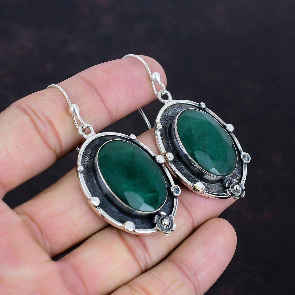 Faceted Zambian Emerald Earring 925 Sterling Silver Earrings Top Quality Gemstone Earring Handmade Jewelry Gifts For Her Birthstone Earrings