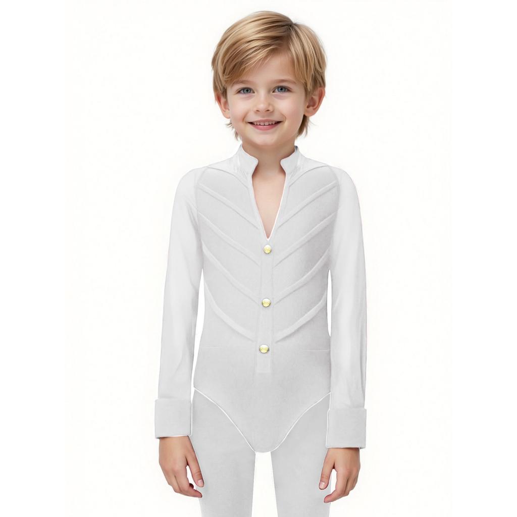 Боди для латиноамериканских танцев для мальчиков, с длинным рукавом, воротником-стойкой, леотард, костюм для сцены, соревнований