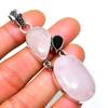 Rose Quartz Black Spinel Gemstone 925 Silver Plated Jewelry Pendant 2.65"
