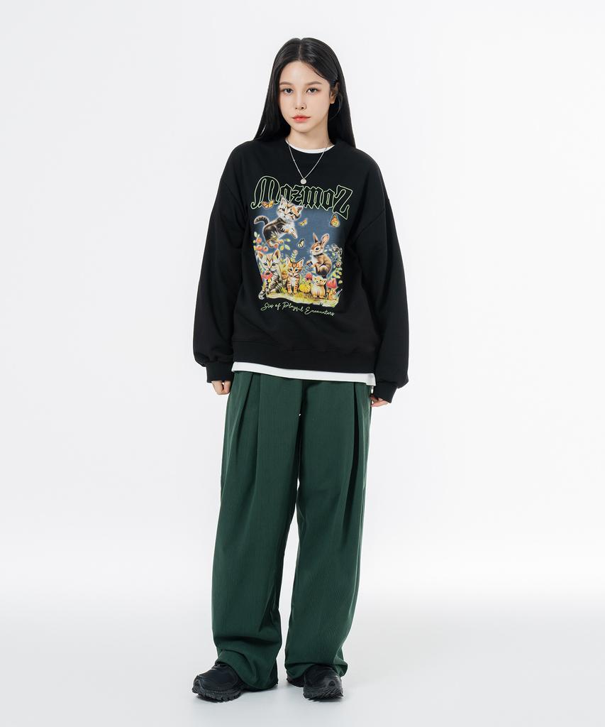 MOZMOZ Soft Terry Nature Oversized Sweatshirt Black