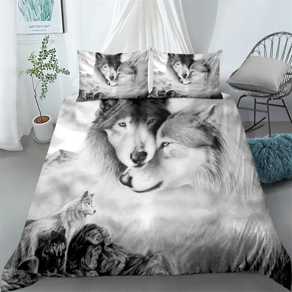 Digital Wolf Duvet/Quilt Cover Set Single Double Large King Size 3D Digital Printed Bed Three-piece Set