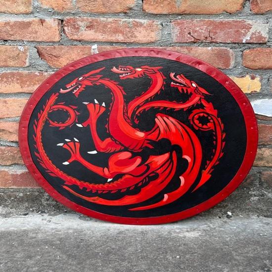 45.72 Cm Medieval Dragon Battle Worn Viking Shield, Wooden Viking Shield, Warrior Shield, Valhalla Round Shield, Ideal for LARP, Halloween Cosplay