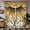 2 Pieces HD Digital Yellow Color Swan Love Curtains Home Decorating Style Decorating Living Room Bedroom Rodding Curtain Effect