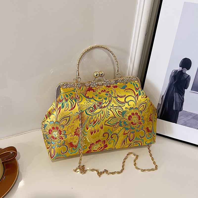 Новая сумка-ракушка в китайском стиле в национальном стиле 2024 года, новая зимняя сумка-цепочка с цветочной инкрустацией и бриллиантами, сумка через плечо, женская сумка-мессенджер