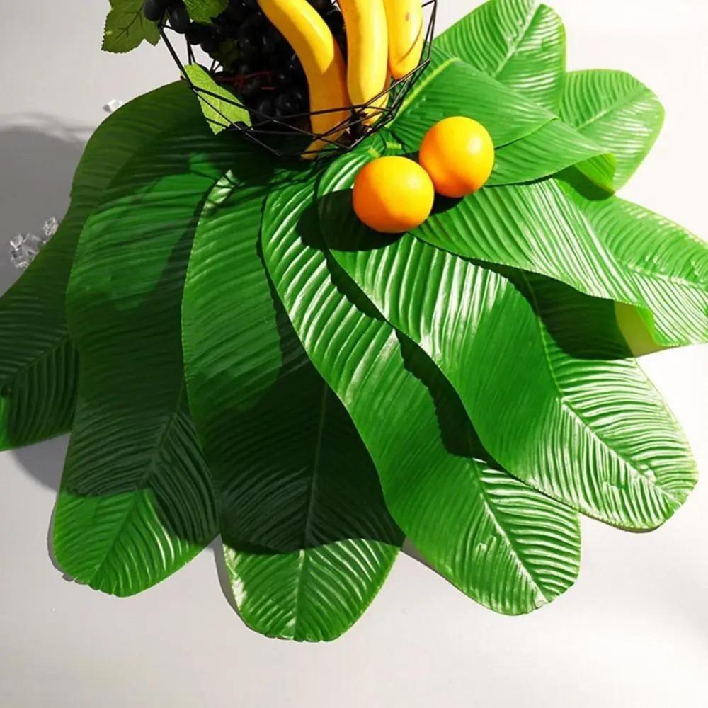 Tropical Artificial Banana Leaf Place Mats Large Drink Cup Coasters Fruits Plate Table Decoration