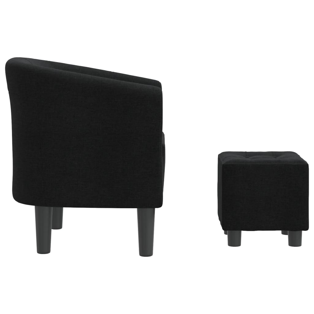 Club Armchair with Footstool Black Fabric