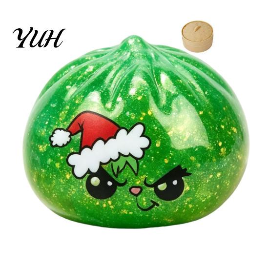 Office Relaxation Tools Christmas Dumpling Squeeze Toy with Steamer, Stress Relief Steamed Bun Stocking Stuffers Toy, Cartoon Snowman Reindeer
